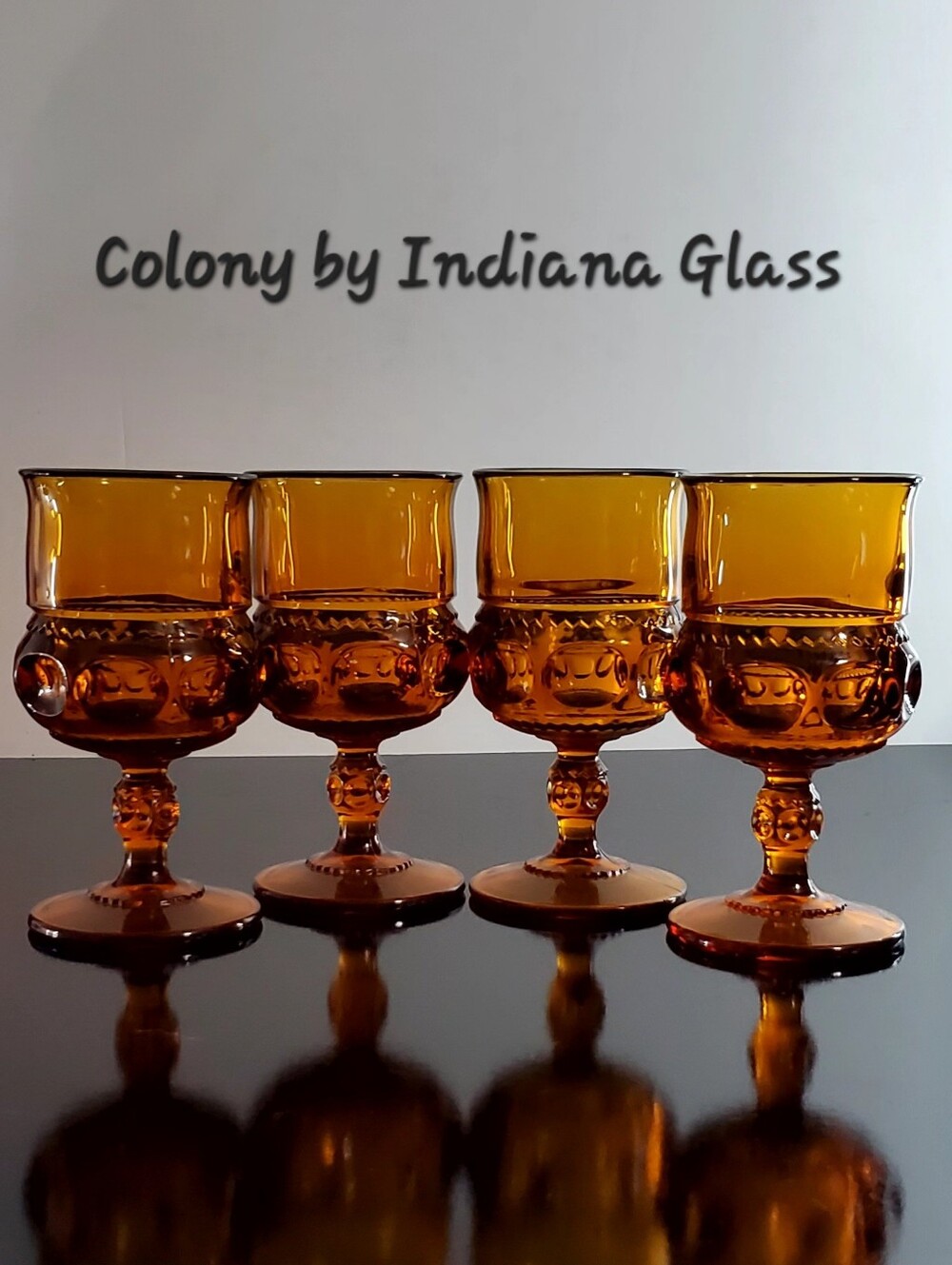 (4) Kings Crown Color Crown Amber (Dark) 7oz Goblets Colony by Indiana Glass - Picture 10 of 16